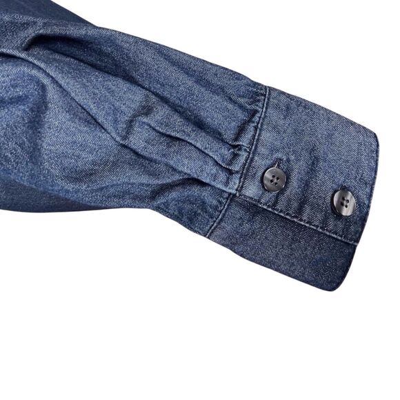 DRAPER JAMES Chambray Ruffle Shift Dress Size 4 Blue Denim Dark Wash - Picture 11 of 16